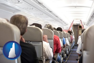 airline passengers in a commercial jetliner - with New Hampshire icon