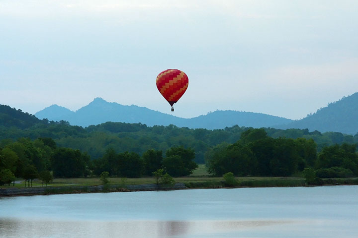 flying over the Arkansas River in a hot air balloon