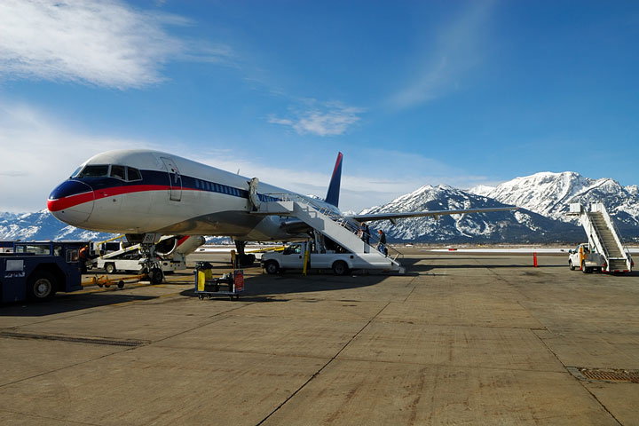 boarding an aircraft at Jackson Hole Airport, Wyoming