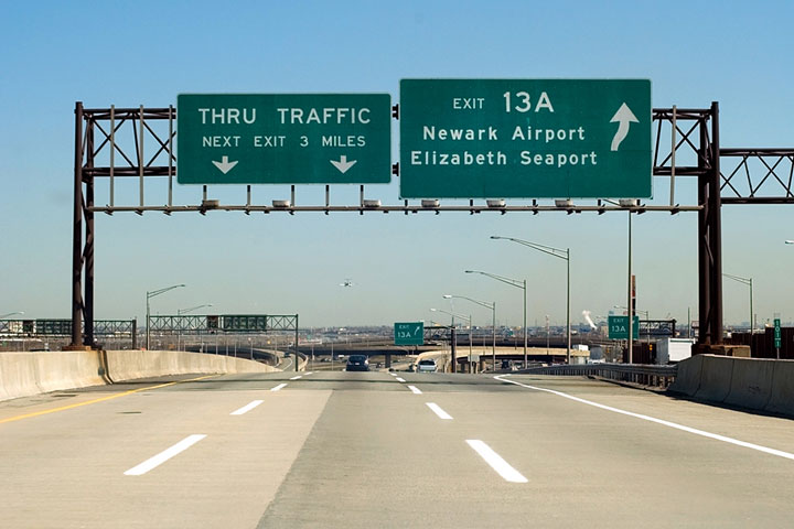 Newark Airport exit sign on the New Jersey Turnpike
